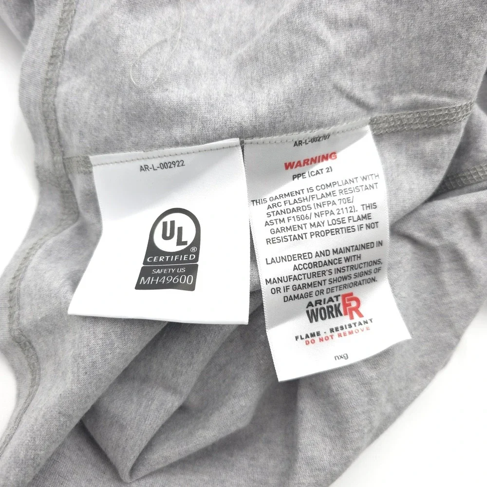 Ariat Men Gray Henley Large FR Work Crew Long Sleeve T-Shirt CAT2 2212 Perdido - Picture 14 of 16